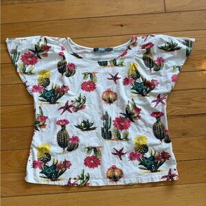 Eva Franco Colorful Cactus and Floral Short Sleeve Tee